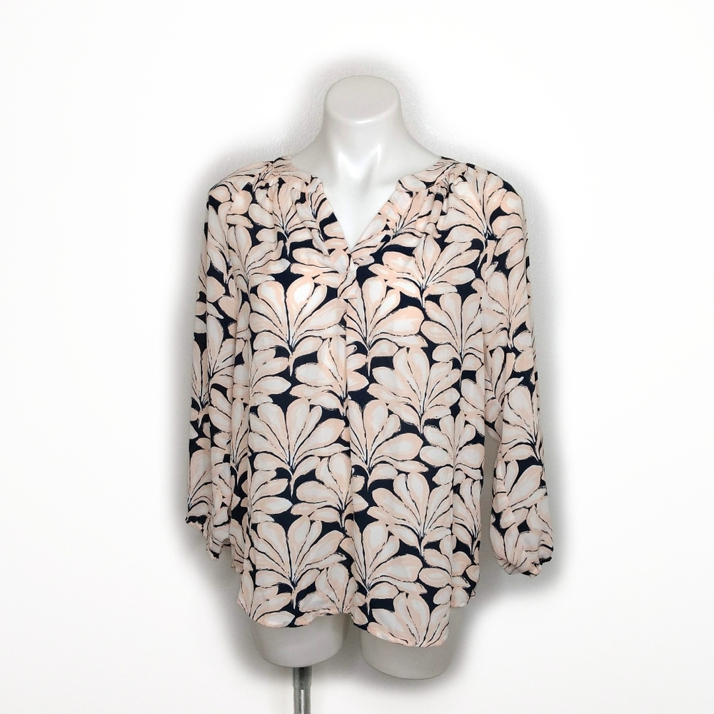 Ivanka Trump Pink and Navy Floral Blouse